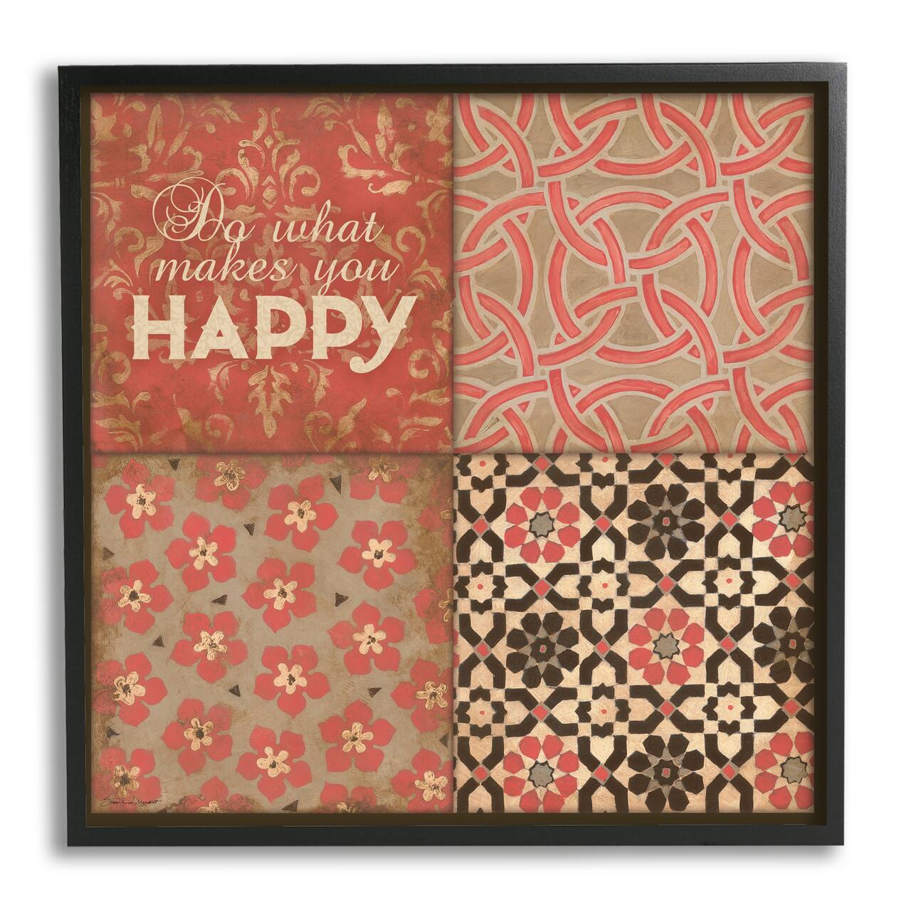 Stupell Industries Do What Makes You Happy Vintage Red Patterns Framed Wall Art